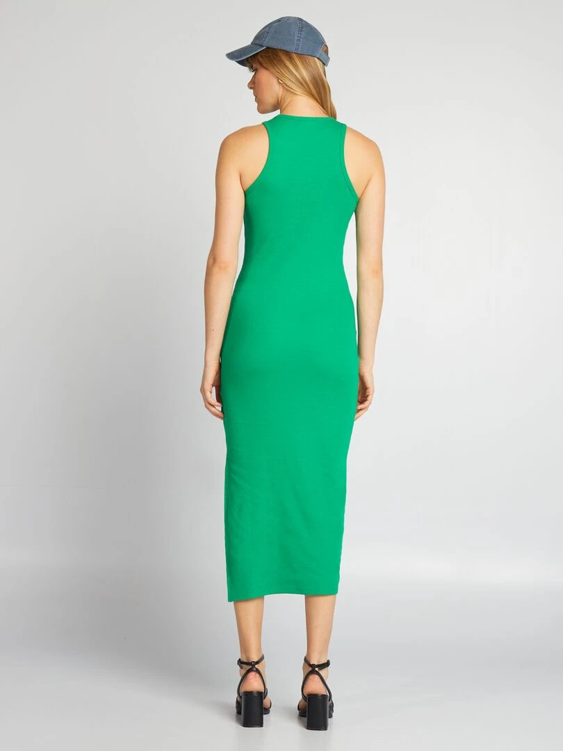 Robe longue en maille côtelée Vert