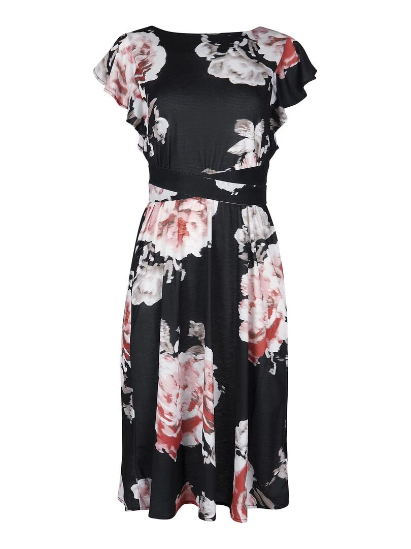Robe estivale manches courtes Hawaii   Noir