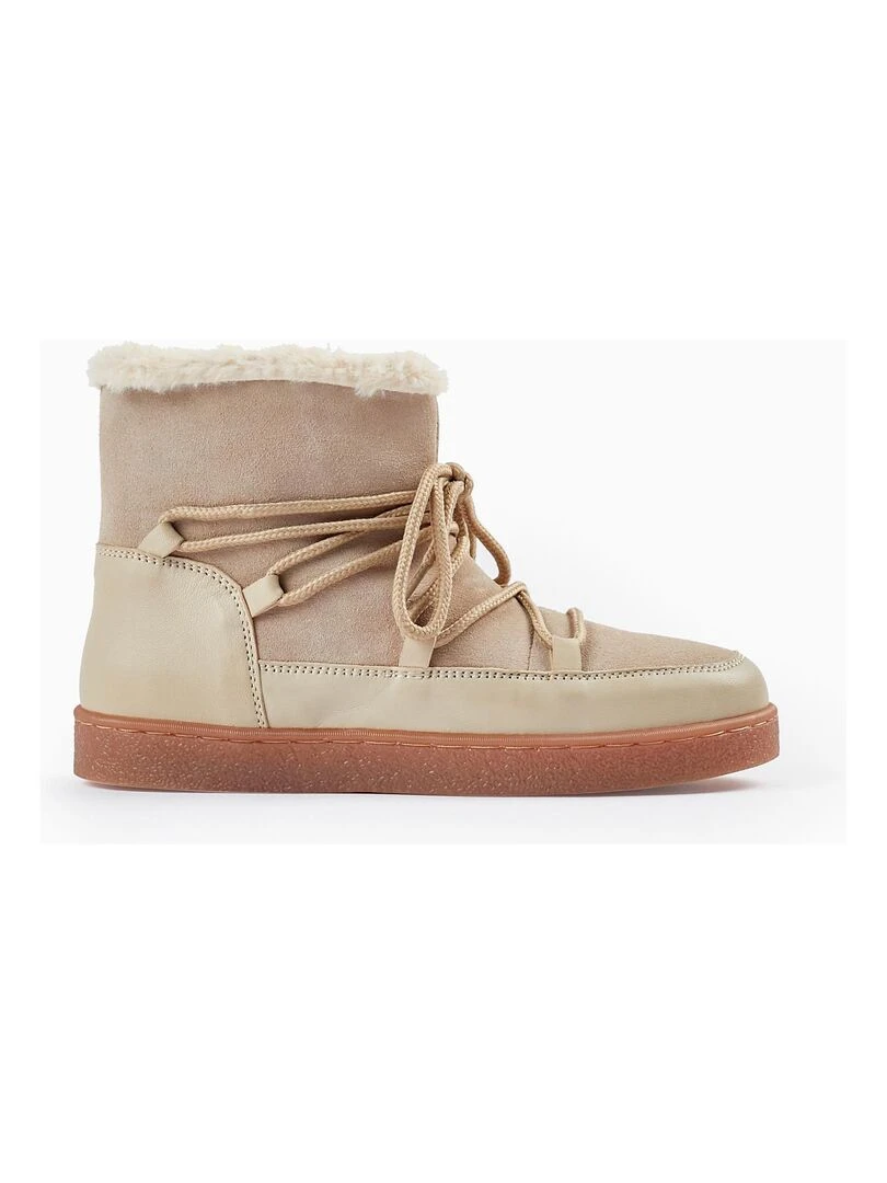 Bottes en Cuir et Peau avec Doublure en Fourrure pour Enfant SWEET FROSTY DREAMS Beige clair