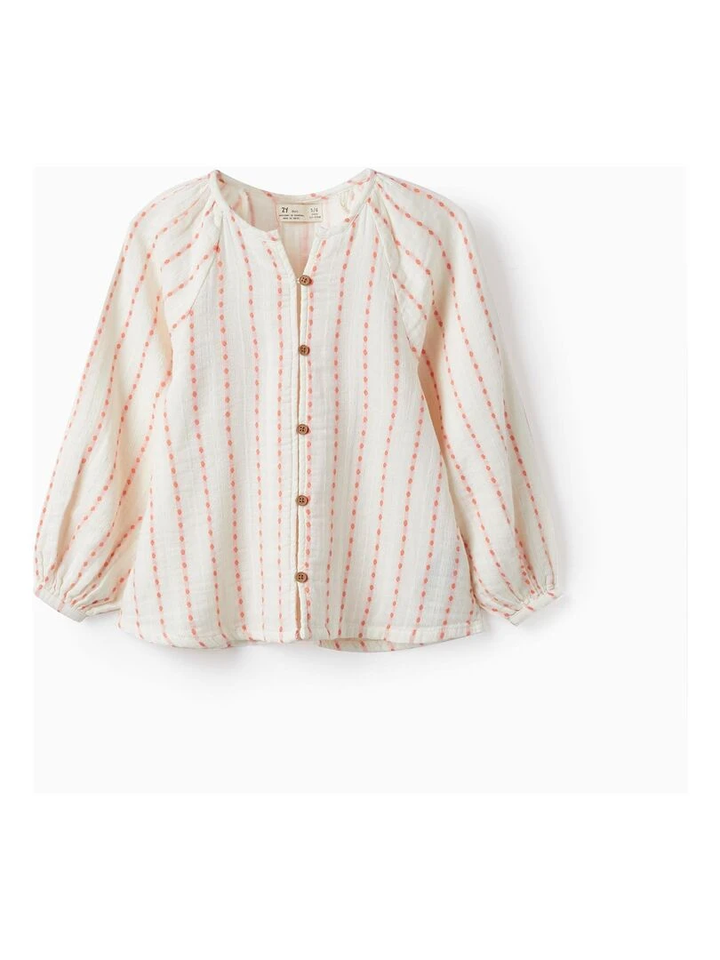Chemise en coton pour fille manches longues SICILIAN DAYS Blanc