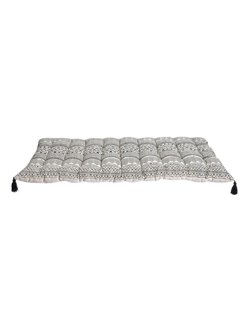 Long coussin en coton avec pompons imprimé AFRICA 'Deko&co' Blanc Gris Noir