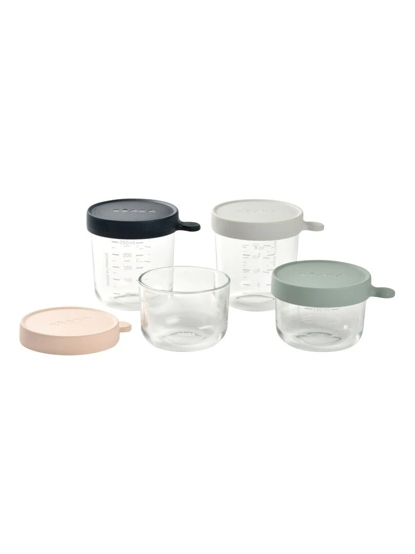 Coffret 4 pots de conservation en verre (150 ml et 250 ml)   Bleu