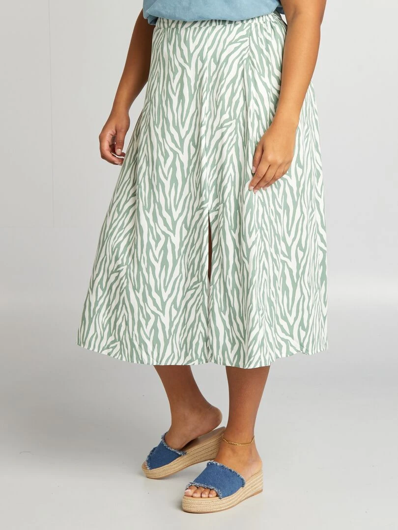 Jupe midi à motif Vert