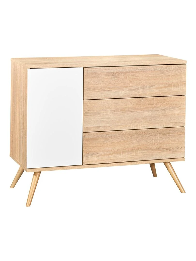 Commode 1 porte 3 tiroirs en bois SAUTHON Blanc Marron