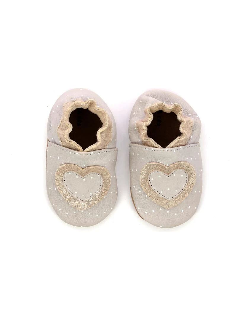 Chaussons Cuir Baby Tiny Heart Gris