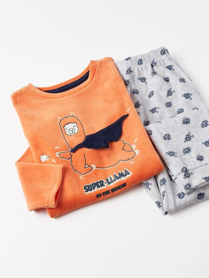Pyjama en velours pour garçon 'Lama   Brille dans le noir'   DISCOVER PERU   Orange clair