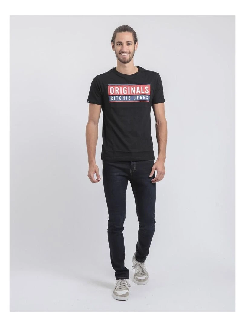 T shirt col rond pur coton JANVILLE   Noir