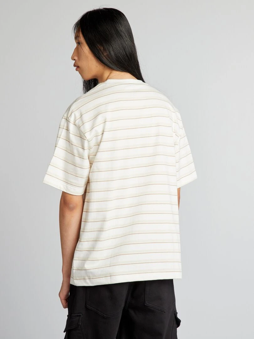 T shirt à rayures   Blanc/marron/beige
