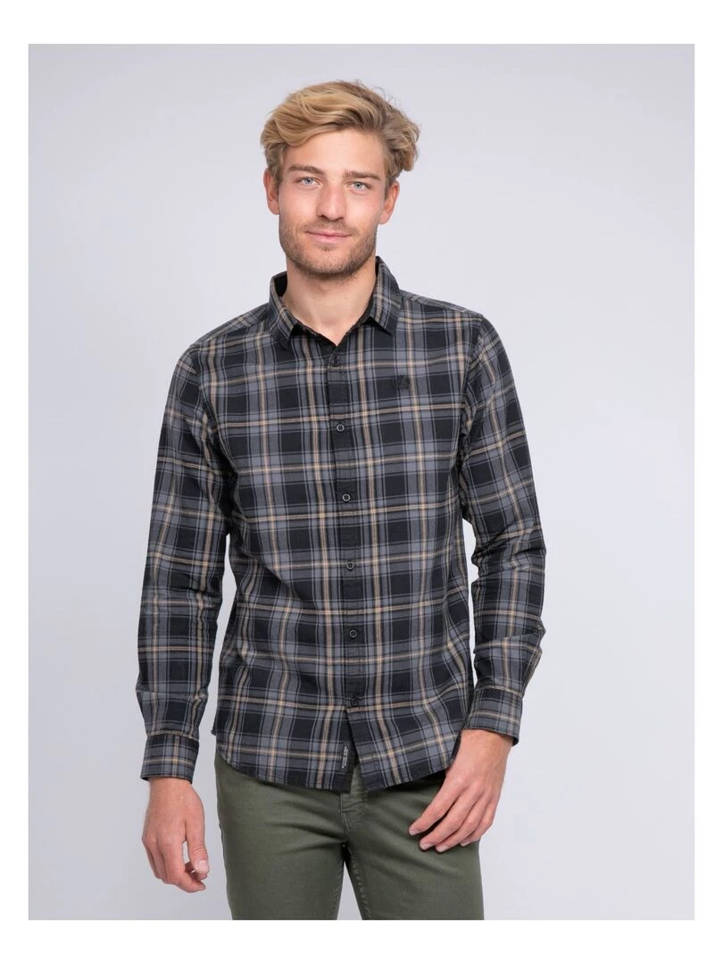 Chemise manches longues pur coton carreaux TONKA Noir