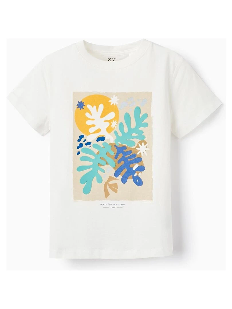 T shirt à manches courtes en coton pour fille 'Polynésie' manches courtes Blanc