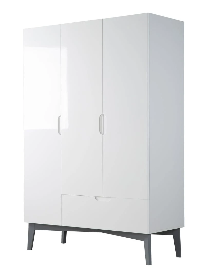 ROBA Armoire "Retro 2" 3 portes et un tiroir – blanc brillant Blanc