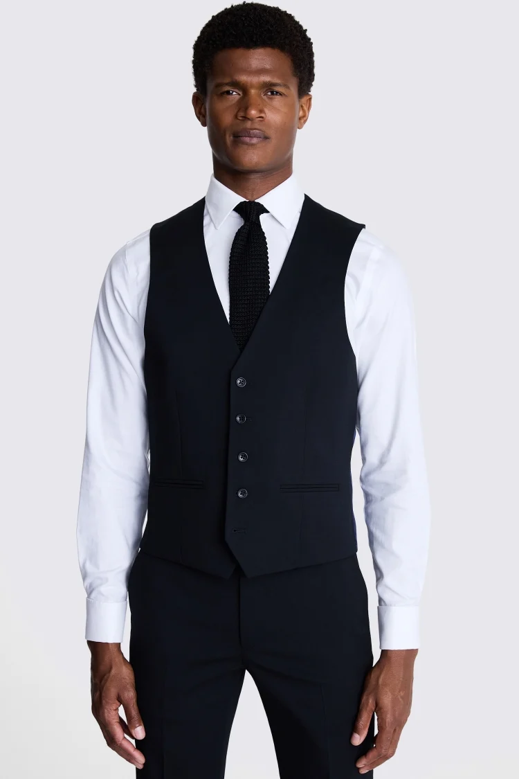Tailored Fit Black Twill Eco Waistcoat Buy Online at Moss