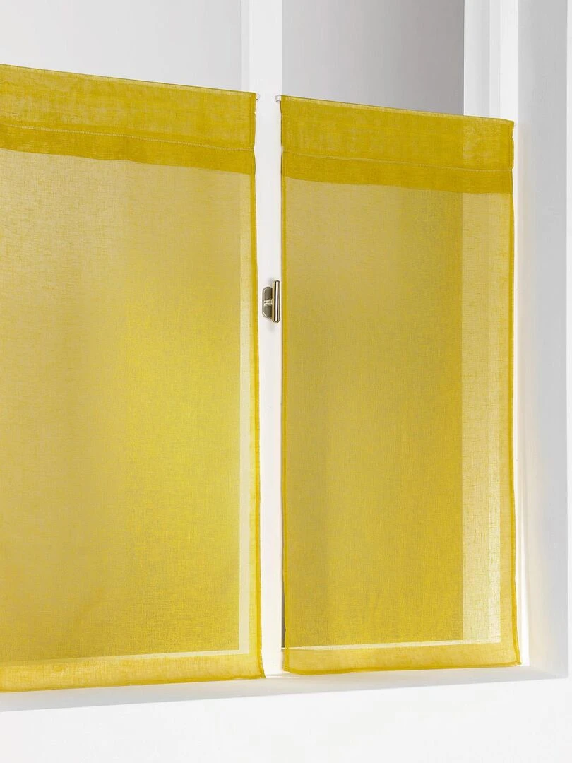 Paire de vitrages unis et tamisants en poly/lin Jaune