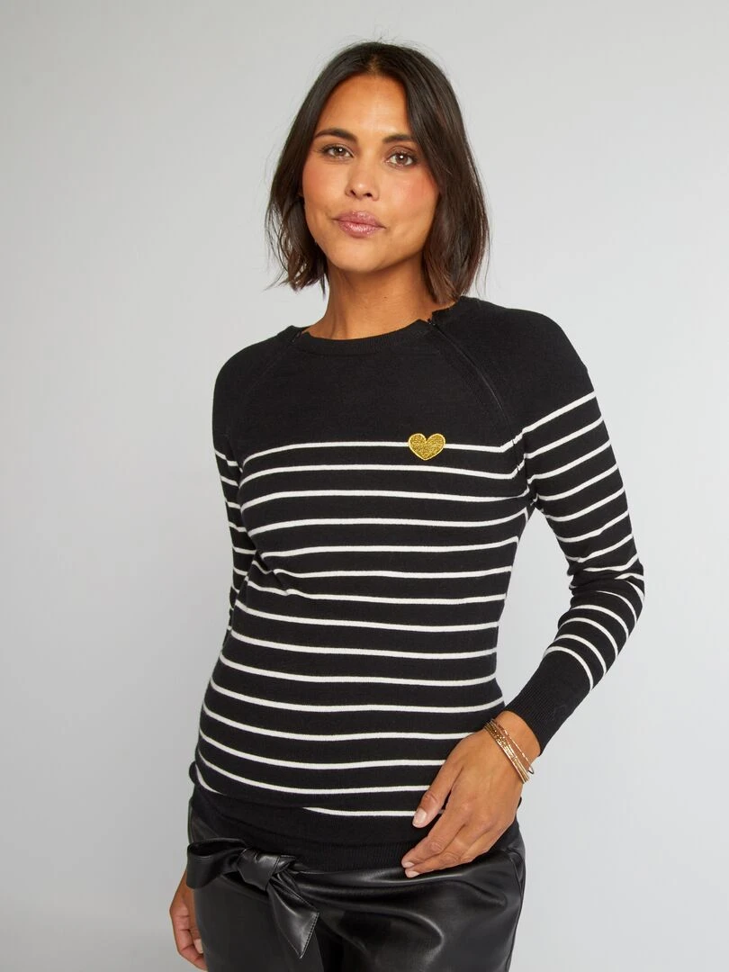 Pull marinière grossesse et allaitement   Noir