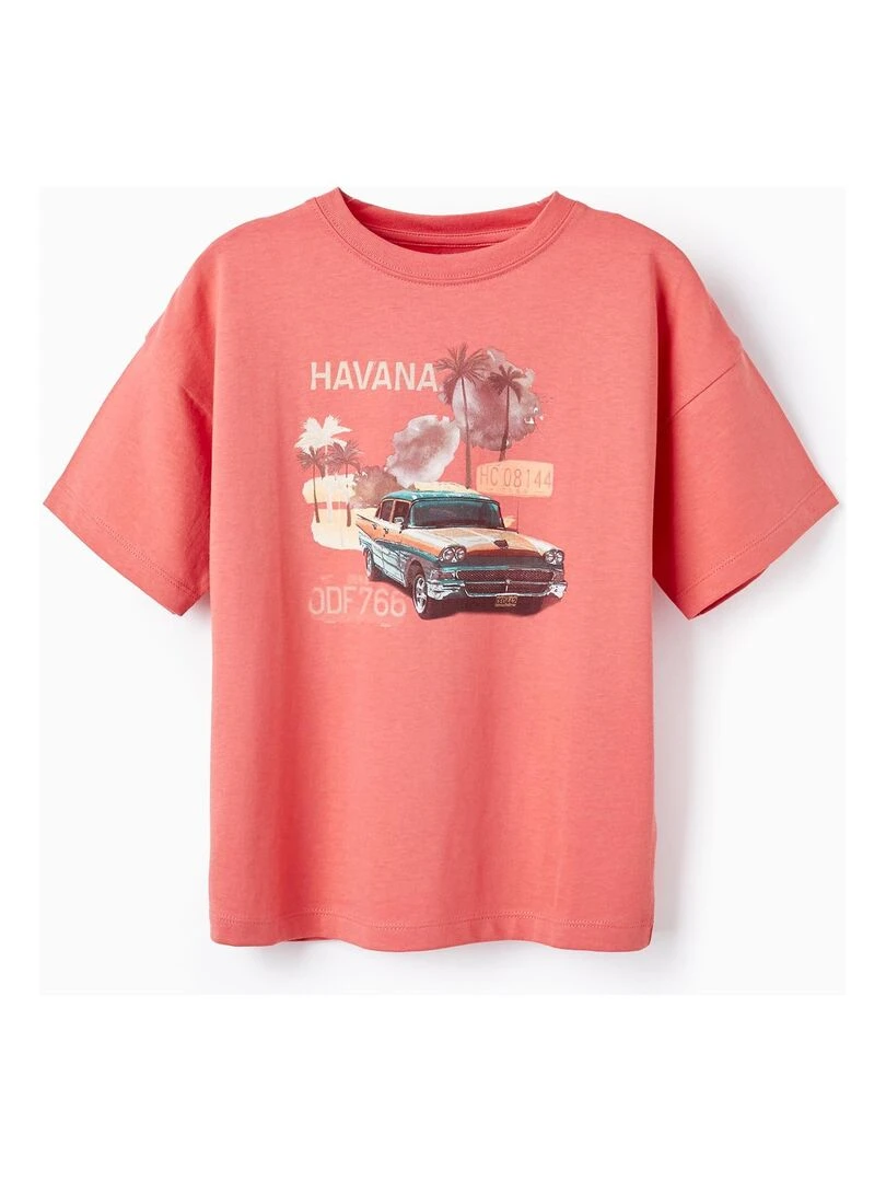 T shirt en Coton Imprimé pour Garçon 'Cuba' manches courtes Rose