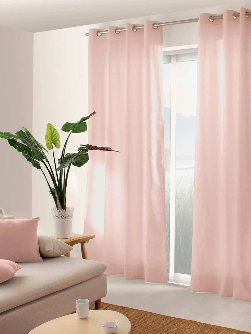 Rideau coloré en pur coton 8 œillets Rose clair