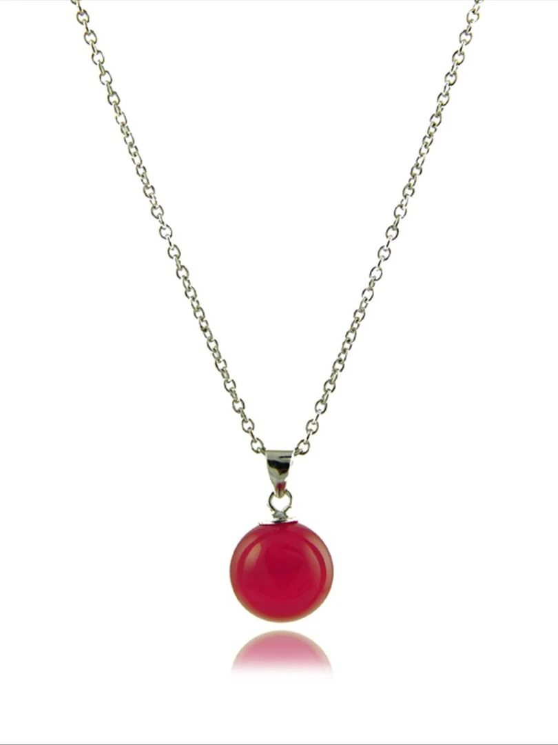 Collier geel en argent 925 et corail naturel rhodié Rouge
