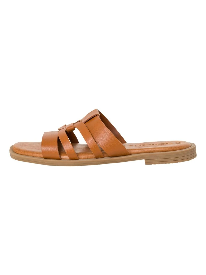 Sandales Plate Cuir Tamaris Marron