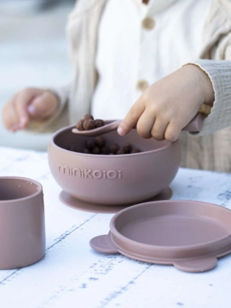Coffret mes premiers repas Bol Cuillère Gobelet Marron caramel