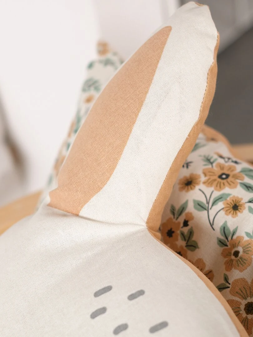 Coussin forme lapin Rose/ecru