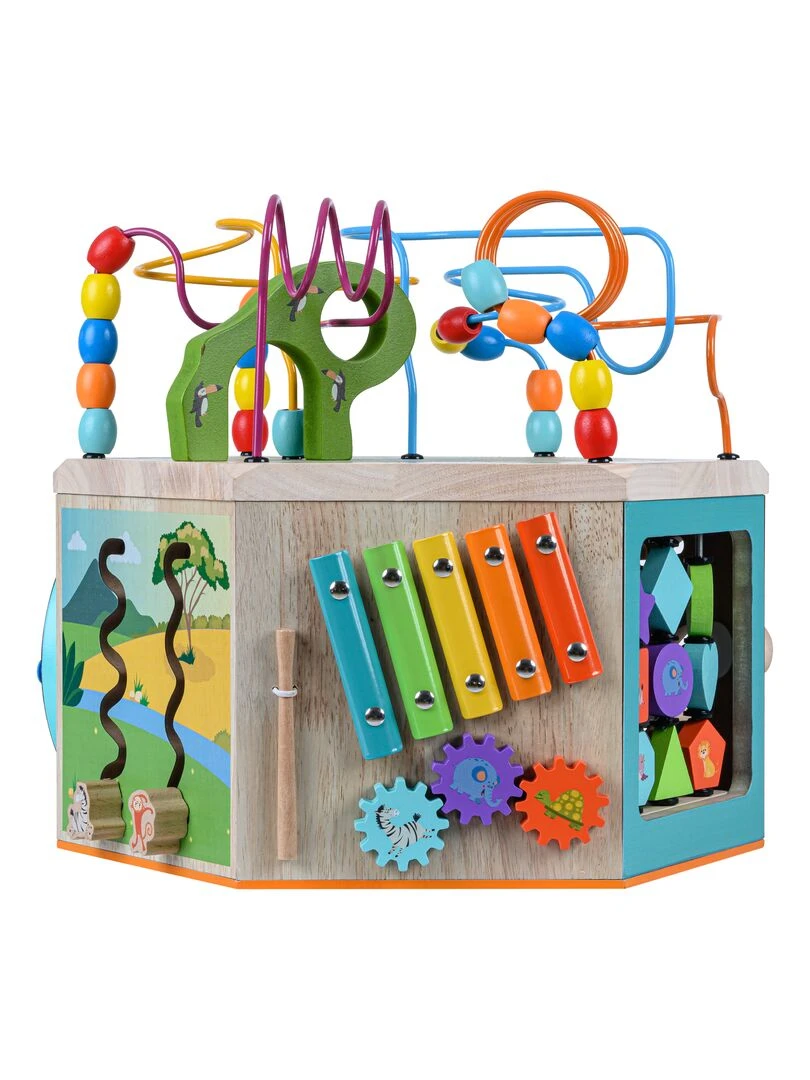 Grand Cube D’Activité En Bois 7 En 1 Jeu D’ Éveil 1 An Premier Âge Éducatif Apprentissage   Multicolore