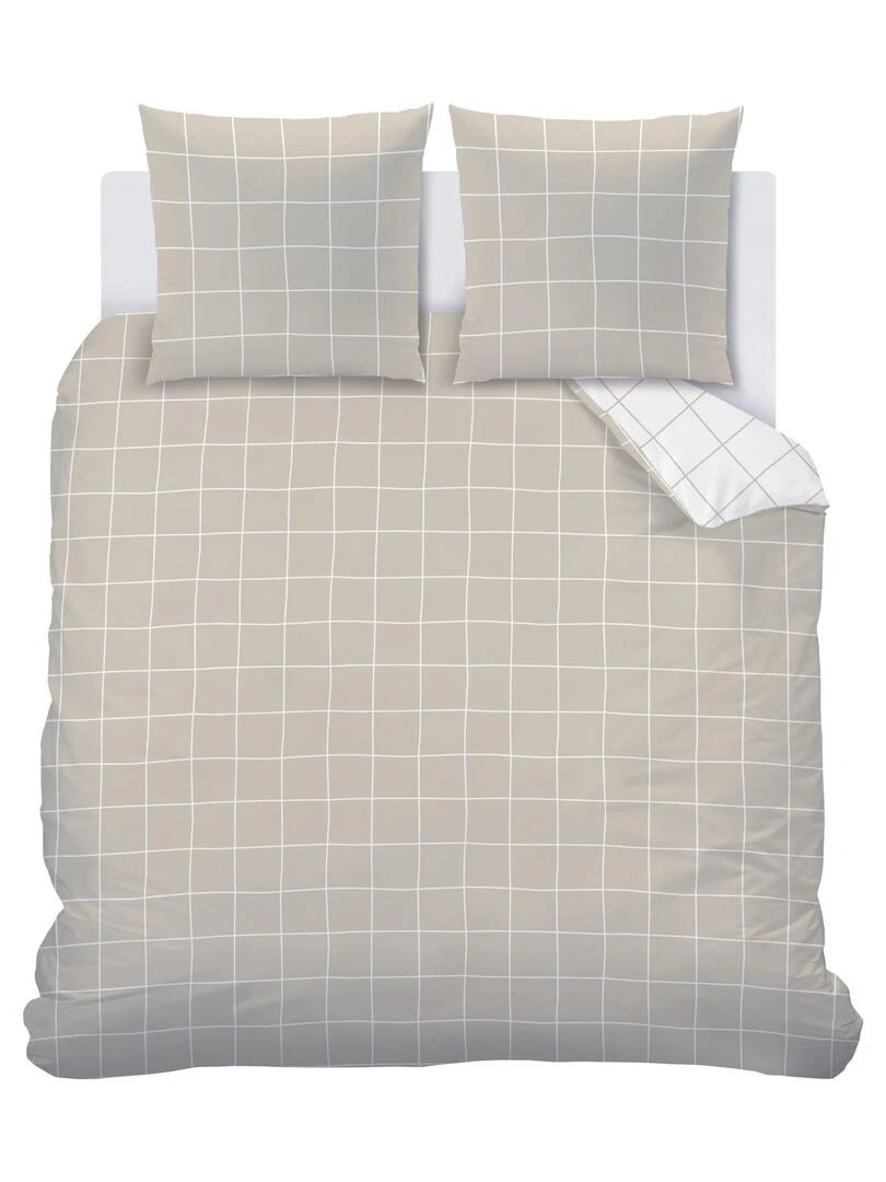 Parure de lit imprimée 100% coton  CHECKS   Beige gris