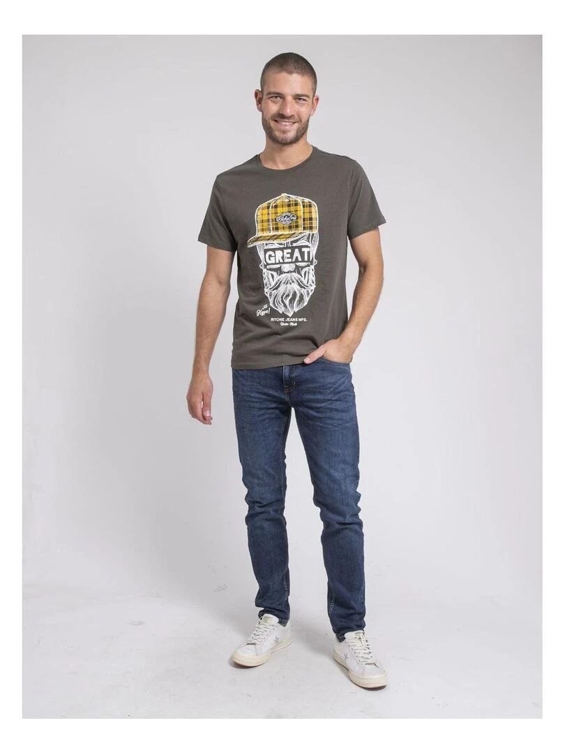 T shirt col rond pur coton JAMYTH   Kaki