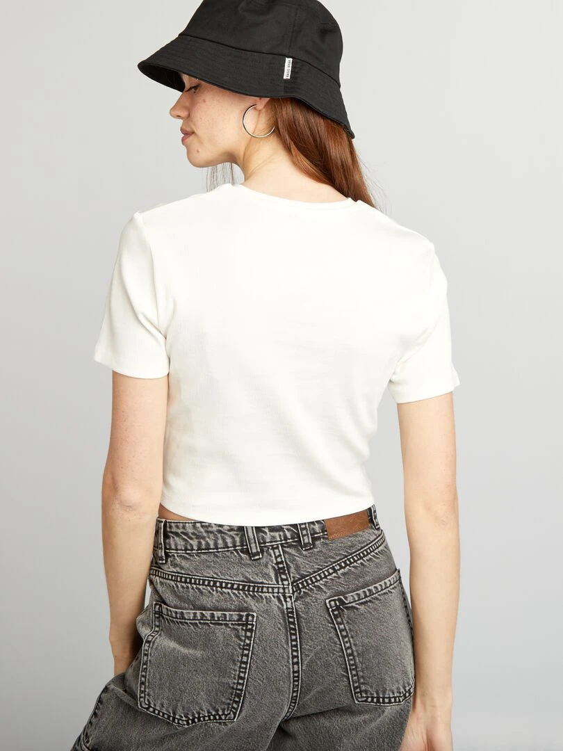 Crop top côtelé uni 'Beverly Hills'   blanc