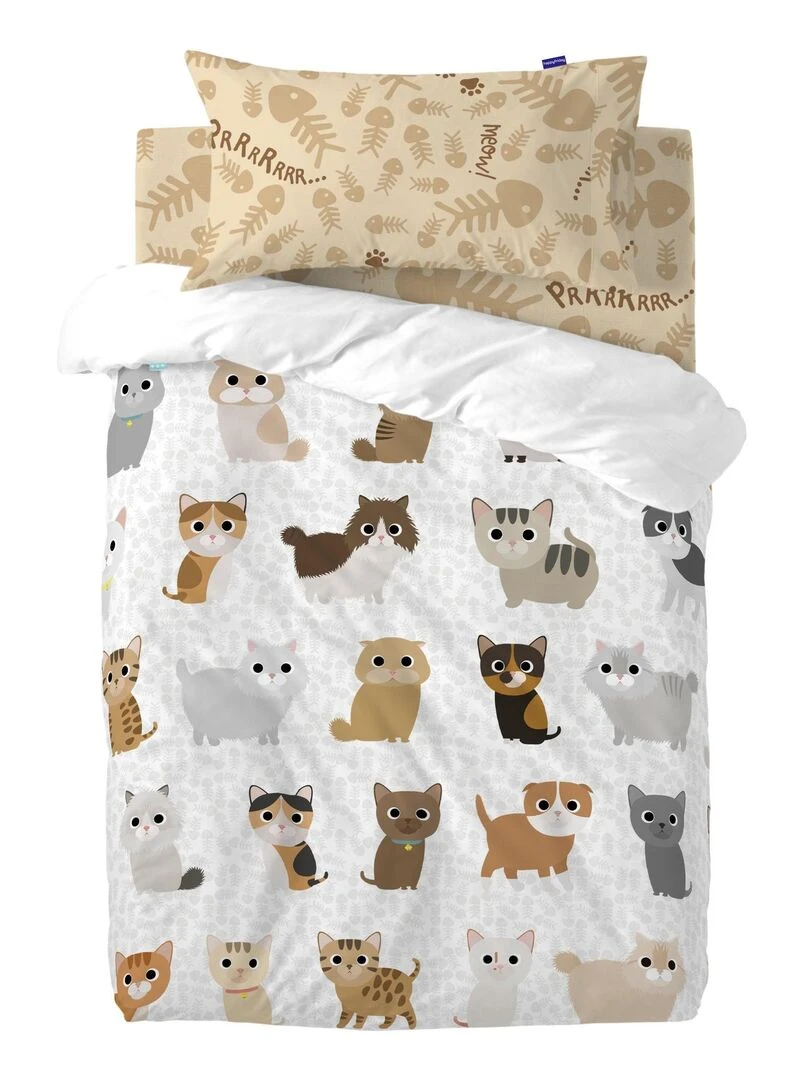 Parure housse de couette 2 pièces Cats "Happyfriday"   Blanc