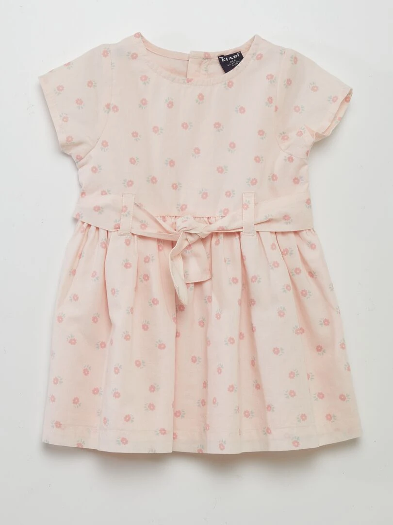 Robe à motifs avec ceinture à nouer Rose