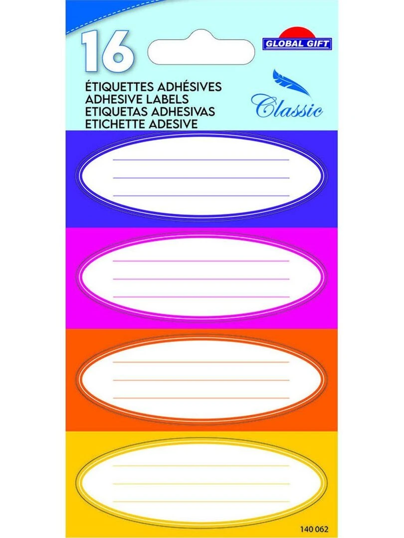 16 étiquettes adhésives scolaires Bloc Ovale couleurs chaudes N/A