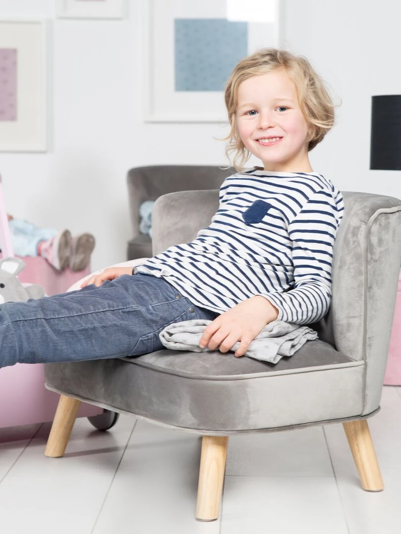 ROBA Canapé Enfant en Velours "Lil Sofa" Scandinave   2 Places   Feuteuil Rétro Confortable   Gris   Gris