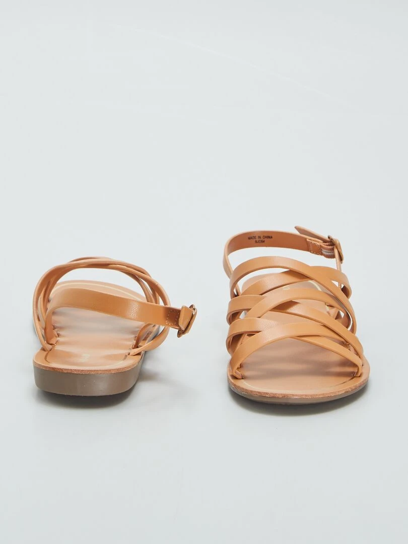 Sandales plates multi brides   Camel