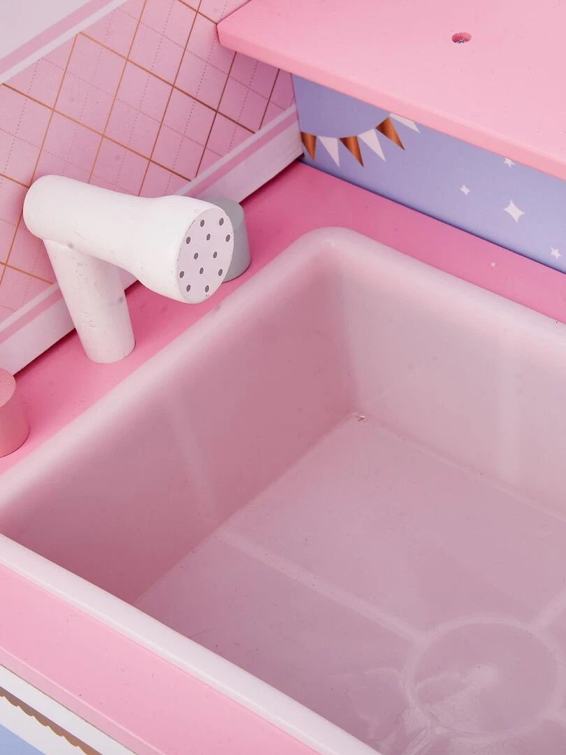 Maison de poupon nurserie 2 façades berceau bain chaise haute bascule machine à laver bois poupée   N/A