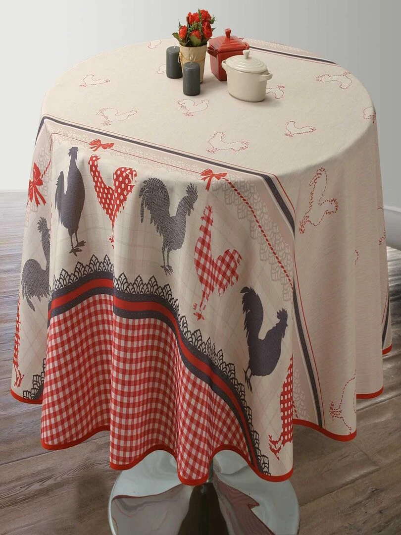 Nappe Anti taches Coq   Ronde 160 cm   Rouge