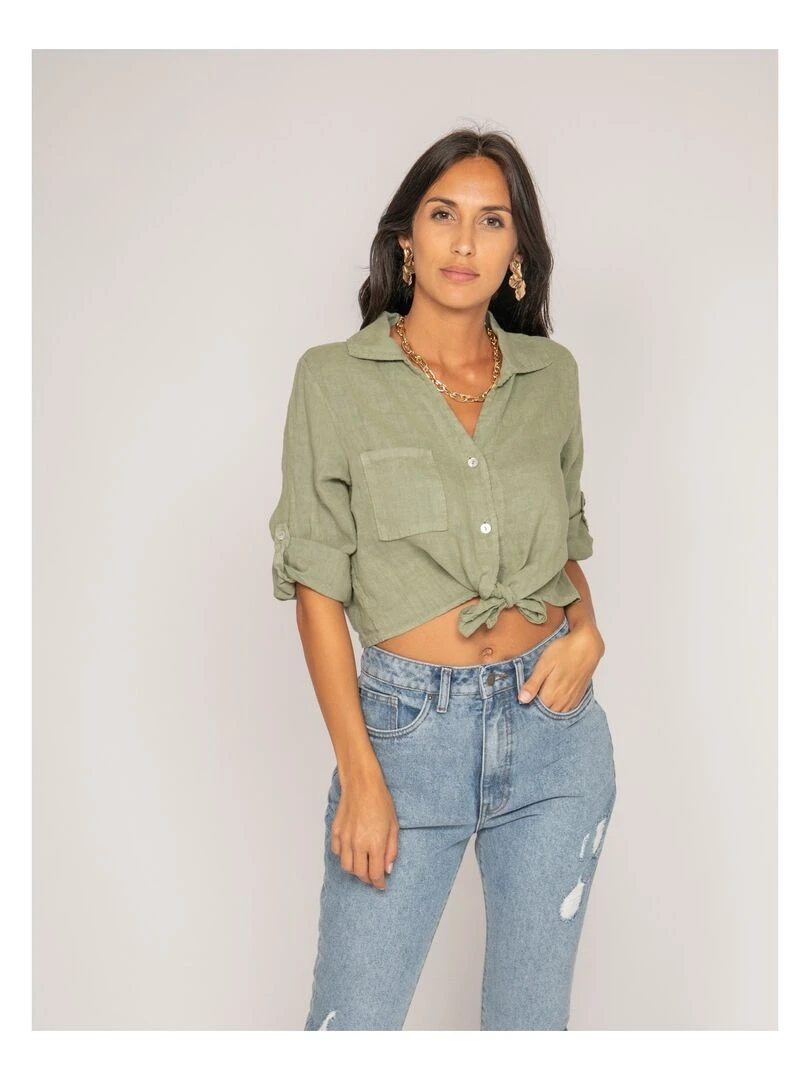 Chemise courte lin ORTHENSE Kaki