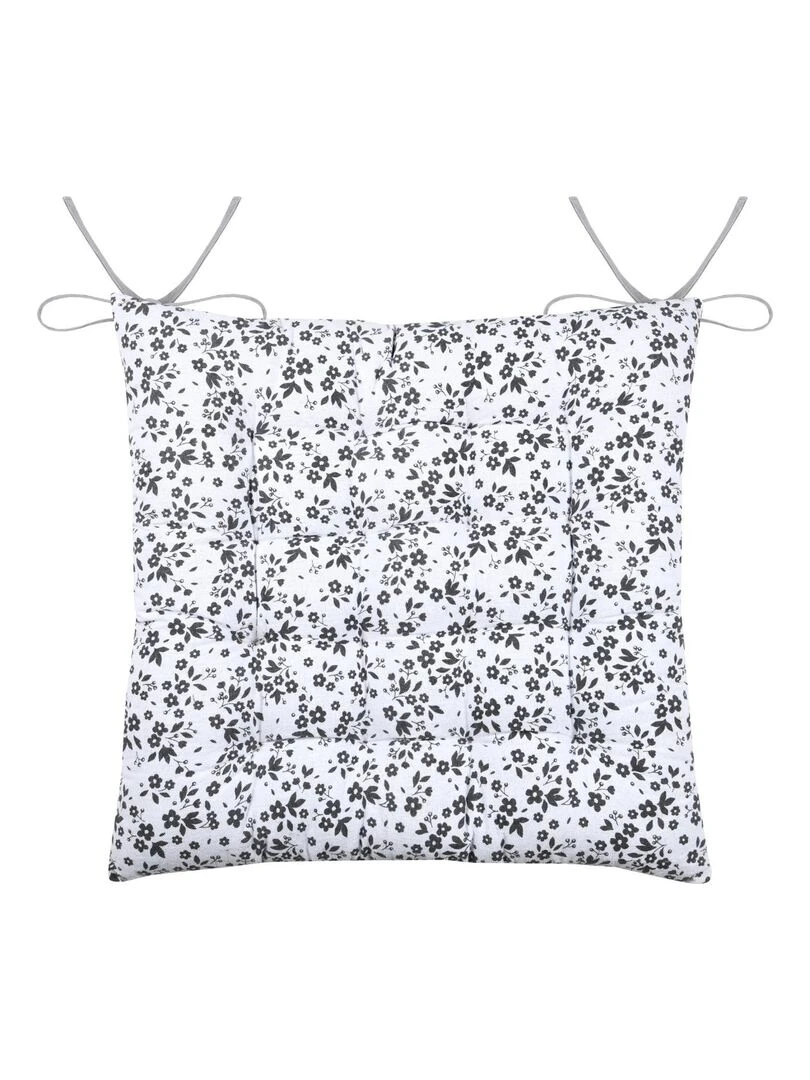 Galette de chaise fleurie en coton recyclé Blanc
