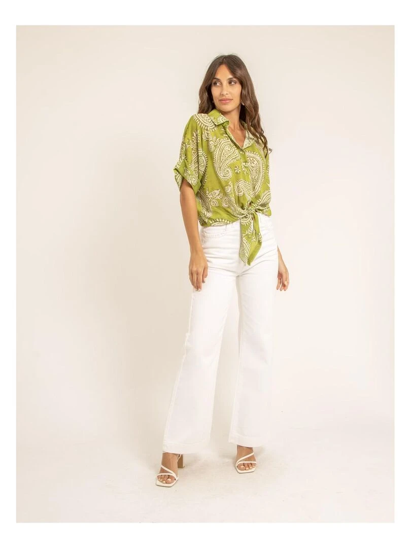 Chemise manches courtes motifs OPILINA   Vert