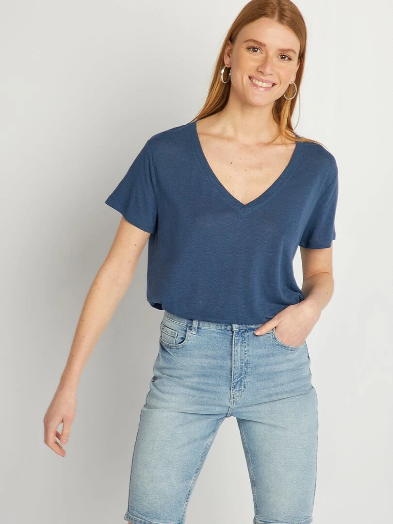 T shirt basique manches courtes Marine