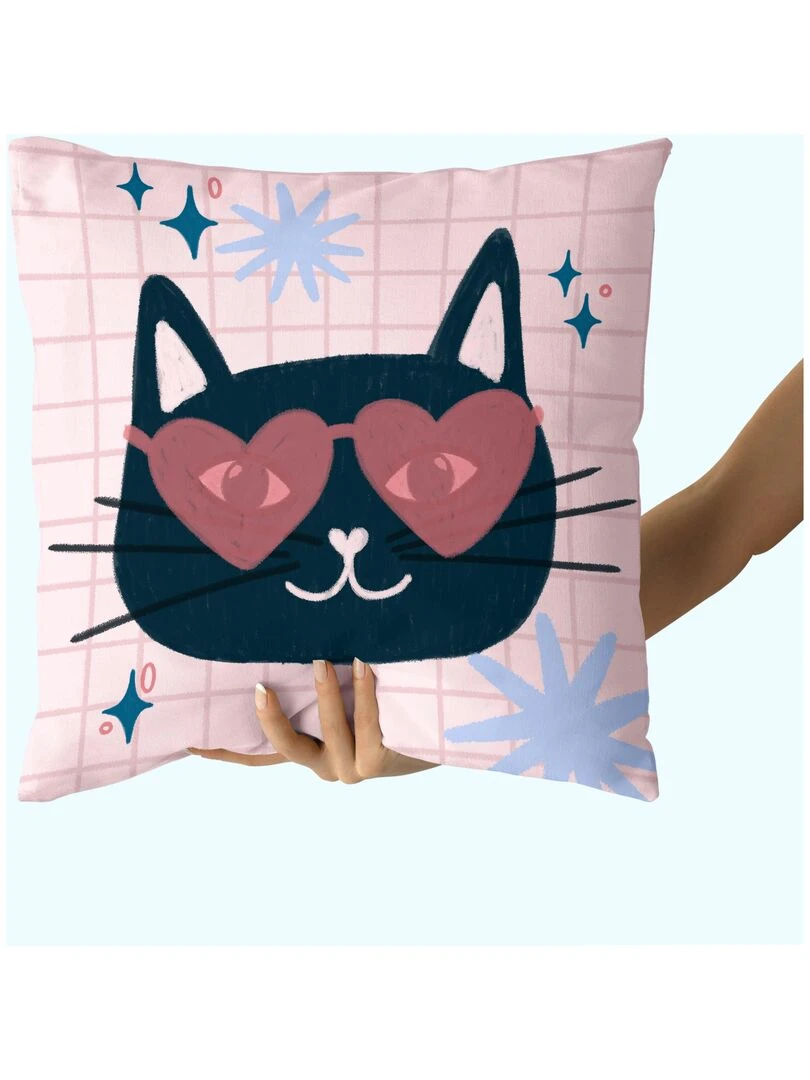 Housse de coussin décoratif Meow love "Happyfriday" Blanc