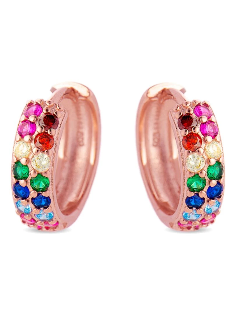 Boucles d'oreilles imewa en argent 925 et zircon multicolore avec finition plaqué or rose 18 K   Multicolore
