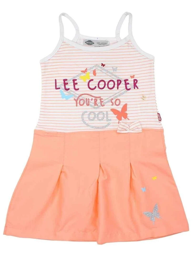 Lee Cooper Robe fille imprimé logo en coton Orange corail