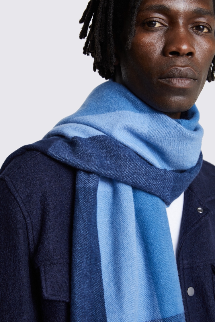 Navy & Blue Battenberg Recycled Cashmiele Scarf Buy Online at Moss