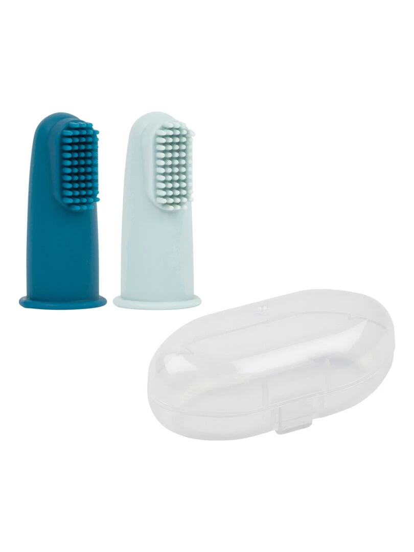 Lot de 2 brosses à dents à doigt bleu + étui de protection Bleu