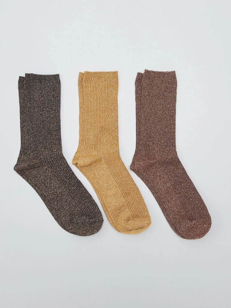 Lot de 3 paires de chaussettes pailletées Vert/marron