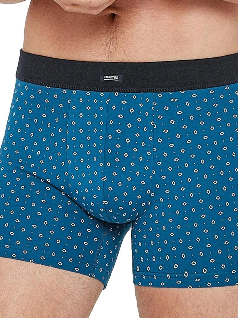 Pack 2 boxers uni et imprimé ceinture plate en coton Besar Bleu