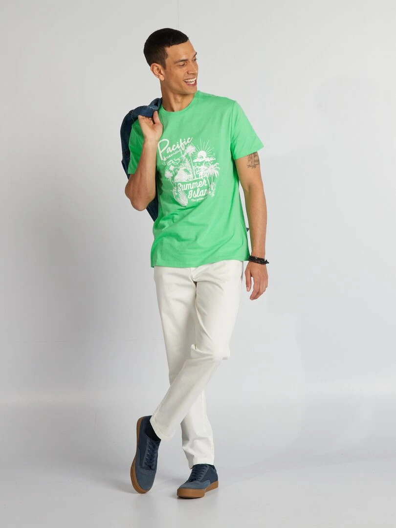 T shirt en coton imprimé à col rond Vert clair