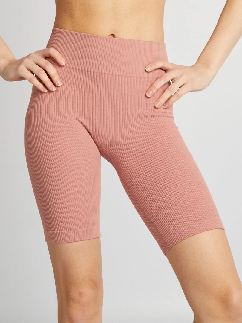 Short cycliste en maille côtelée Rose