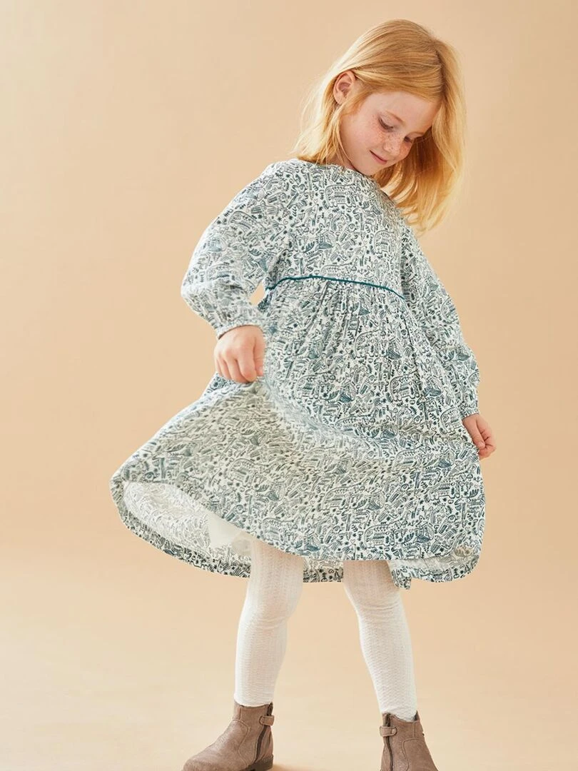 Robe à imprimé animalier écru/bleu canard Noukie's Blanc