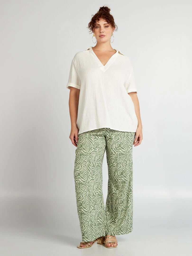 Blouse unie en gaze de coton blanc